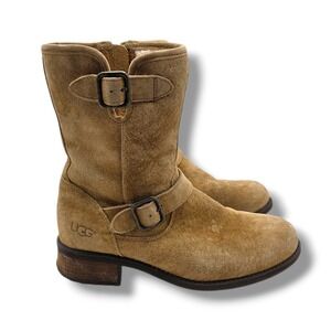 UGG Chaney Moto Boots Womens 7 Chestnut Brown Water Resistant Suede 1006042